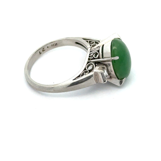 Fine Jade and Diamond Platinum Ring