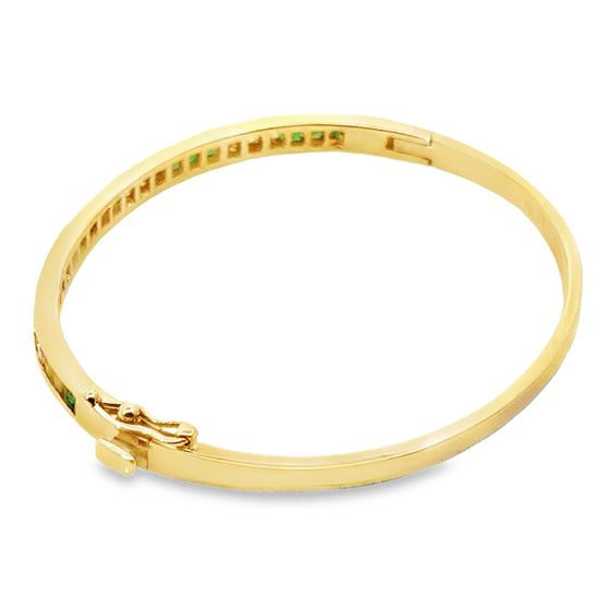 Emerald and Diamond Classic 14Kt Yellow Gold Bangle