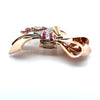 Retro 1940's Diamond, Ruby and 14k Rose Gold Pendant/Brooch