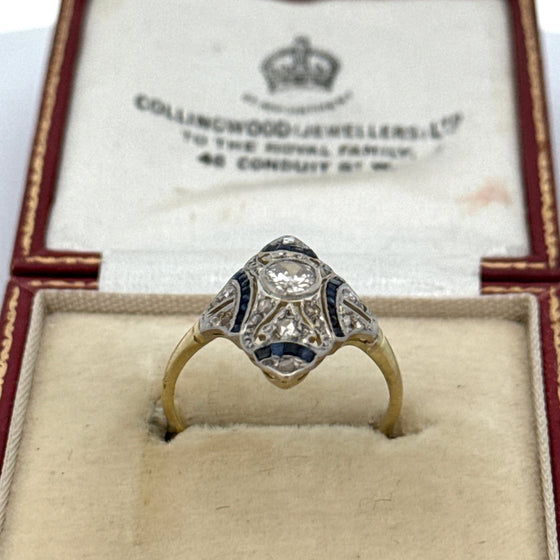 Art Deco Sapphire abd Diamond Platinum and 18Kt Yellow Gold Ring