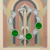 Art Deco Green Stone 14K White Gold Filigree Bracelet