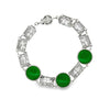 Art Deco Green Stone 14K White Gold Filigree Bracelet