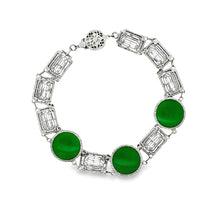  Art Deco Green Stone 14K White Gold Filigree Bracelet