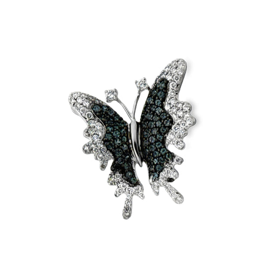 Color Change Alexandrite and Diamond 18K White Gold Butterfly Pendant/Brooch