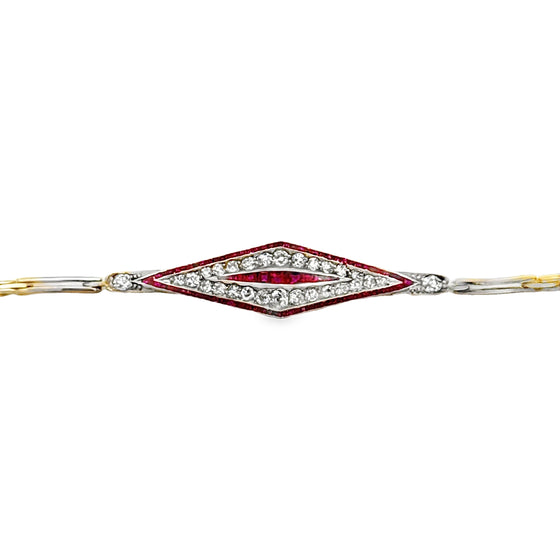 Art Deco Diamond and Ruby Platinum and 18K Yellow Gold Bracelet