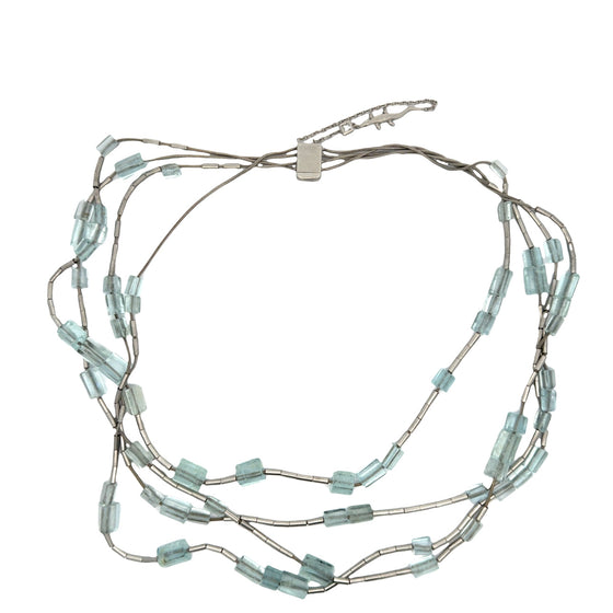 Designer H. Stern Aquamarine and Diamond 18K White Gold Necklace (Lizard Collection)