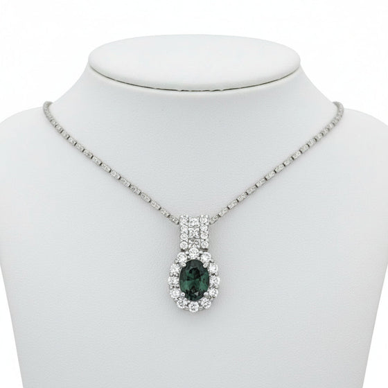 Natural Color Change Alexandrite (Brazil) and Diamond Platinum/18K White Gold Necklace (GIA)