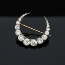  Victorian Crescent Moon Diamond Platinum/18K Yellow Gold Brooch