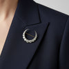 Victorian Crescent Moon Diamond Platinum/18K Yellow Gold Brooch