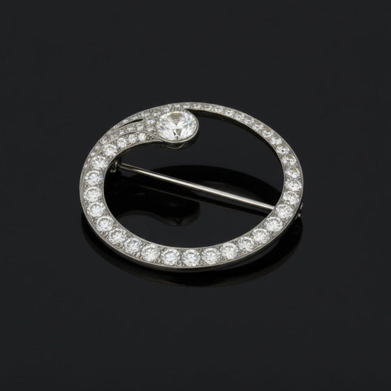 Art Deco Diamond Circle Platinum Brooch