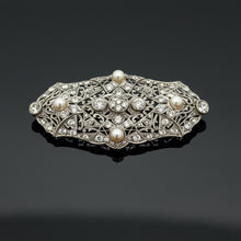  Art Deco Cultured Pearl and Diamond Platinum Brooch