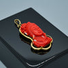 Modern Circa 1950's Carved Red Coral Pendant Mounted 18Kt Yellow Gold