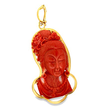  Modern Circa 1950's Carved Red Coral Pendant Mounted 18Kt Yellow Gold