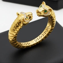  Italian Panther Diamond, Emerald and Onyx 18K Yellow Gold Bangle