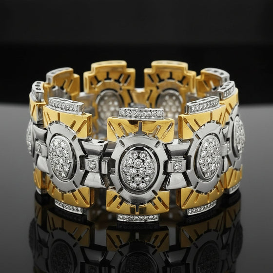 Modern Two Tone 18K Diamond Wide Bracelet