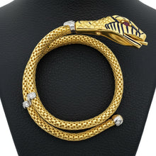  Italian Snake 18K Diamond, Ruby and Blue Enamel Bangle