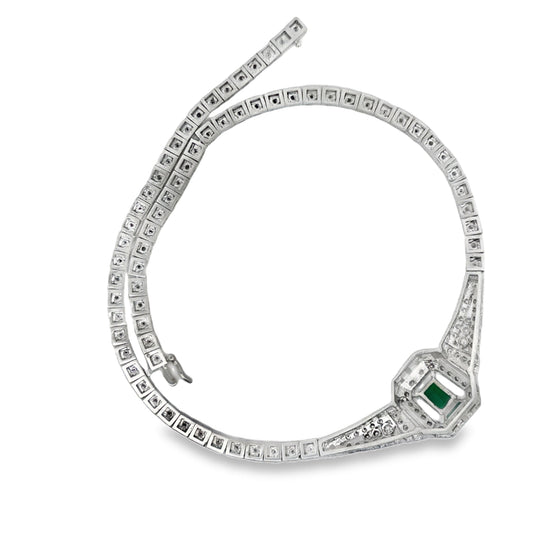 Columbian Emerald and Diamond 14K White Gold necklace