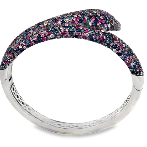 Roberto Coin Animalier Multi Color Sapphire and Diamond 18K White Gold Snake Bangle