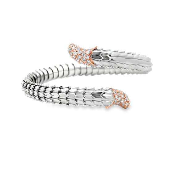 Roberto Coin Snake Diamond Flexible Bracelet 18K White and Rose Gold