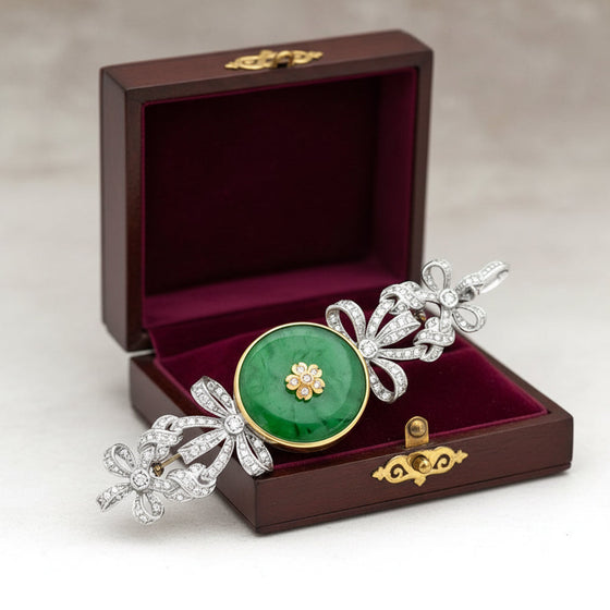 Jade, Diamond 18K Yellow Gold and Platinum Pendant & Brooch