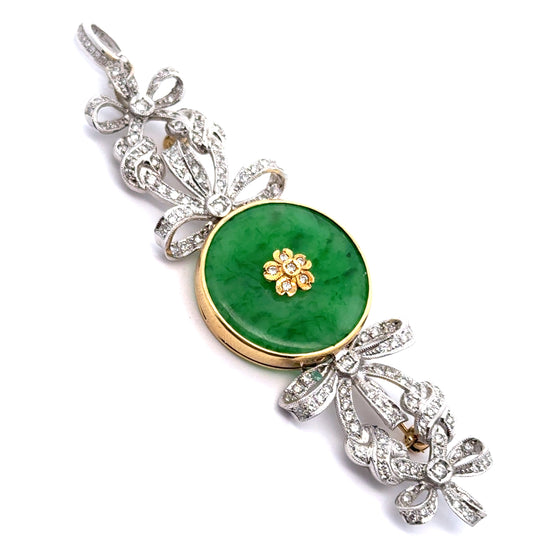 Jade, Diamond 18K Yellow Gold and Platinum Pendant & Brooch