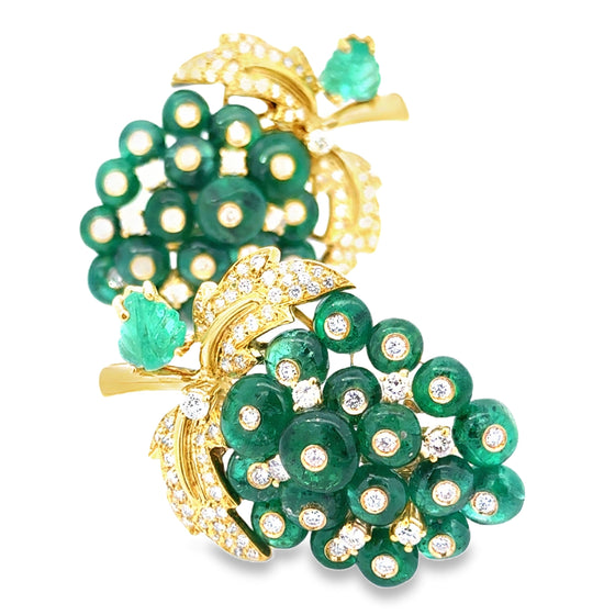 Italian Designer Giovane Emerald Diamond 18Kt White and Yellow Gold Earring and Brooch/Pendant Set