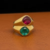 Italian Designer Vaglio Emerald and Ruby 18K Yellow Gold Ring