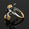 Designer Natural Fancy Brown Diamond and Tsavorite, Yellow Sapphire 18K White Gold Ring.