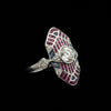 Geometric Design Diamond, Ruby, Sapphire Platinum Ring