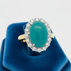 Rare No Treatment/ Natural Turquoise Cabochon and Diamond 18Kt Yellow Gold and Platinum Ring (GIA)