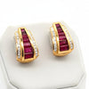 Italian Designer Marchisio French Cut Ruby and Diamond 18K Yellow Gold Earrings