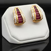 Italian Designer Marchisio French Cut Ruby and Diamond 18K Yellow Gold Earrings