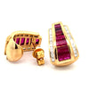 Italian Designer Marchisio French Cut Ruby and Diamond 18K Yellow Gold Earrings