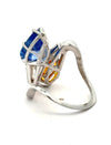 Modern Fine Blue and Yellow Sapphire, Diamond Platinum Bypass Ring