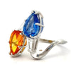 Modern Fine Blue and Yellow Sapphire, Diamond Platinum Bypass Ring