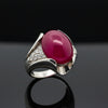 No Heat 16.05ct Cabochon Cut Ruby and Diamond Platinum Ring (GIA/AGL Reports)