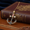 Yacht Lady Anchor Red White Blue 14K Yellow Gold Necklace
