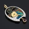 Italian Diamond, Ruby Plique-A-Jour 18K Yellow and White Gold Pendant