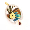 Italian Diamond, Ruby Plique-A-Jour 18K Yellow and White Gold Pendant