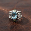 Designer K.C. 7.00ct Aquamarina and Peridot 18k White Gold Ring