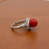 Mid Century Red Coral, Diamond Platinum Ring