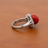 Mid Century Red Coral, Diamond Platinum Ring