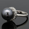 Modern 11.90mm Tahitian Pearl and Diamond Platinum Ring