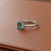 Modern Emerald and Diamond Platinum Ring