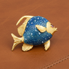 Italian Estate Blue "Guilloche" Enamel and Pink Sapphire 18Kt Yellow Gold Fish Brooch