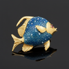 Italian Estate Blue "Guilloche" Enamel and Pink Sapphire 18Kt Yellow Gold Fish Brooch