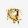 Italian Estate Blue "Guilloche" Enamel and Pink Sapphire 18Kt Yellow Gold Fish Brooch