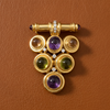Italian Modern 1980's Geometric Diamond Amethyst, Peridot, Citrine 18k Yellow Gold Brooch