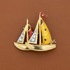 Estate Diamond and Enamel 18Kt Yellow/White Gold Sailboat Brooch
