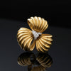 Modern Italian 1980's 18kt Yellow Gold Diamond Flower Brooch
